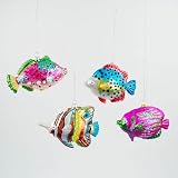 TROPICAL FISH Glass Ornaments Set of 4 NEW