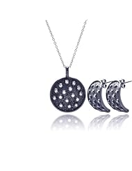 Nickel Free Sterling Silver Pendant & Earring Sets Black Disc With CZ Dot Matte Finish Set