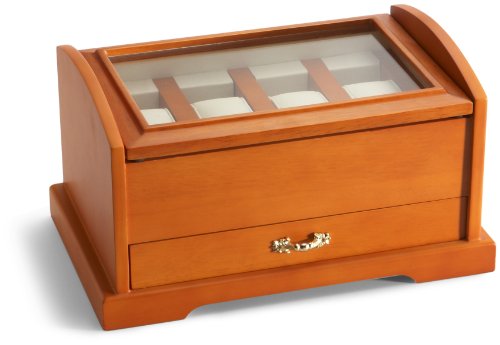 Diplomat Oak Wood 7 Watch Storage Chest with Clear Top