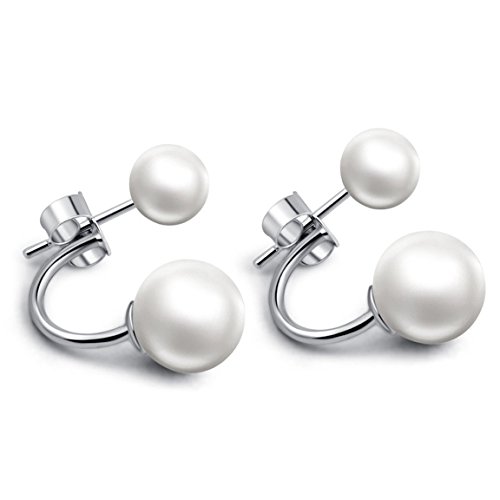 Hotshopping Fashion Jewelry 925 Sterling Silver Double Pearls Hoop Stud Earrings for Women Girls (6mm+10mm)