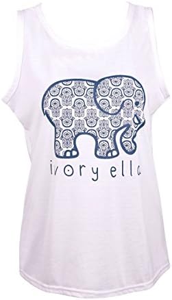 CollTIE Women Lovely Sleeveless Crew Neck Cotton Shirt Elephant Print Pocket Top Blue Large