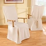 Sure Fit Cotton Duck Dining Room Chair With Arms Cover - Natural