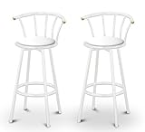 2 White Vinyl Specialty / Custom White Barstools with Backrest Set