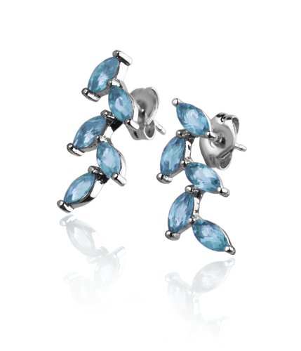 Sterling Silver Leaf Design Blue Topaz Earrings