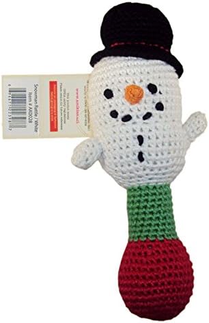 Baby Rattle - Snowman White - Soft, Charming and Cuddly, Hand Crocheted with Organic Bamboo Viscose Yarn - KidStyle by Amikins.