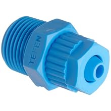 Tefen Fiberglass Polypropylene Compression Tube Fitting, Adapter, Blue, Tube OD x BSPT Male, Metric