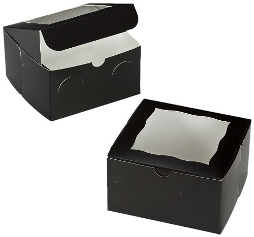 Dress My Cupcake Window Cupcake Box with Lid and Holder for 4 Standard Cupcakes, Black/White, Set of 100