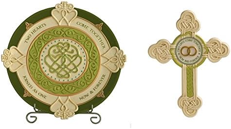 Irish Celtic Wedding Ceramic Plaque and Cross Bundle Set