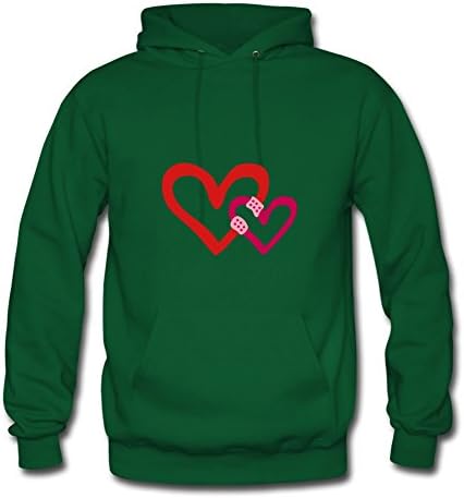 Pedrooy Men Hearts Bandaid Designed O-neck Funny Green Hoodies In X-large