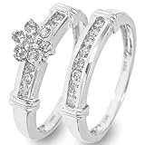 1/2 Carat T.W. Round Cut Diamond Ladies' Bridal Wedding Ring Set 14K White Gold - Two Rings: Ladies Engagement Ring and Ladies Wedding Band - Free Gift Box -