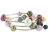 Shell Pearl Majorca Bracelet Pastel Grey Pink Green with Silver Tone Bucasi Free Shipping