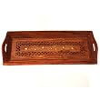 Medium Wood Tray In Brass Inlay And Mughal Carving
