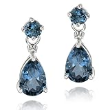 Sterling Silver 3.6ct London Blue Topaz & Diamond Accent Teardrop Earrings