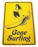 Gone Surfing Surfer Girl Street Sign -Yellow