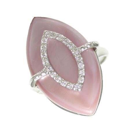 25x15MM Marquise Shape Pink Color Mother of Pearl Ring In Sterling Silver (Available in Sizes 5-9)