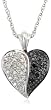 Sterling Silver 1/4 cttw Black and White Diamond Heart Pendant, 18