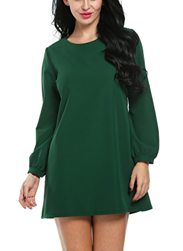 ACEVOG Women Casual Long Sleeve Solid Loose Cocktail Party A-Line Dress