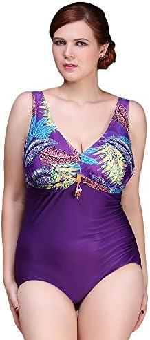 Mypassa Women's Plus Size Noble Decorations Halter One Piece Swimsuit 2X-Large Purple