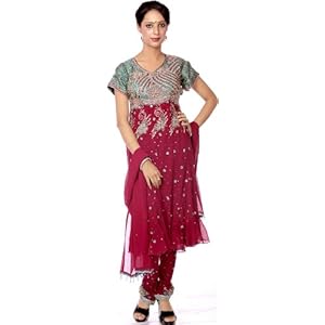 Purple Anarkali Suit with Heavy Beadwork on Kameez - Georgette