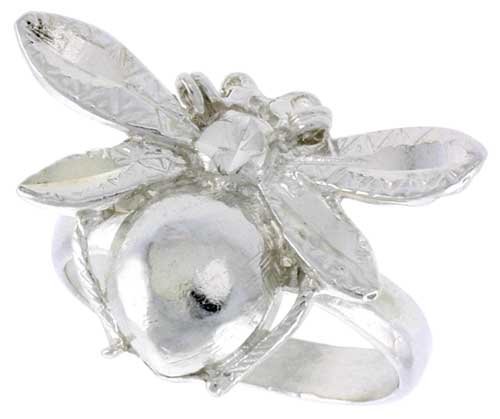 41qnGNNNG6L Sterling Silver Diamond Cut Bee Ring