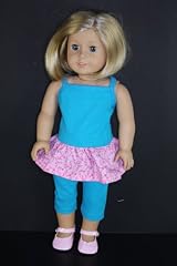 A 2pc Summer Outfit in Blue with Pink Accents a Shirt Skirt Combo and Leggings Designed for 18 Inch Doll Like the American Girl Dolls shoes sold separately