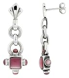 Sterling Silver Oxidized Dangling Earrings, w/ 5mm Square & Four 3mm Round Pink Mother of Pearls, 1 3/8 (35mm) tall