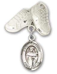Sterling Silver Baby Badge with St. Casimir of Poland Charm and Baby Boots Pin