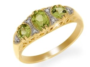 Bague Femme - Or jaune (9 cts) 3.08 Gr - Peridot - Diamant 0.965 Cts - T 50