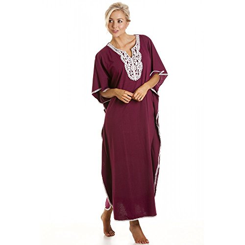 Camille Womens Ladies Embroidered Long Length Navy Blue Kaftan Loungewear One Size