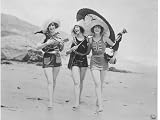 Frolicsome Trio of American Bathing Beauties Wearing the Latest Swimsuit Costumes Photographic Poster Print by E O Hoppe, 16x12