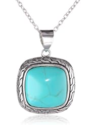 Sterling Silver Square Braided Genuine Stone Pendant Necklace, 18"