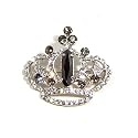 Clear and Smokey Black Austrian Rhinestone Royal Crown Silver Plated Brooch Pin