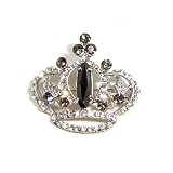 Clear and Smokey Black Austrian Rhinestone Royal Crown Silver Plated Brooch Pin