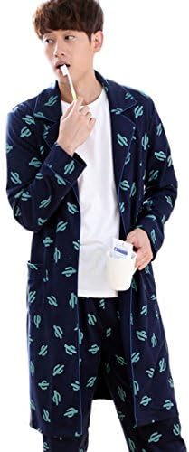 Mingxintech Couples Cotton Pajama Set With Pants Cactus Pattern Bath Robe Gown