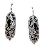 Sterling Art Deco Onyx and Filigree Earrings
