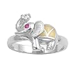 Sterling Silver Ring - Elephant - Clear and Ruby CZ - Satin Finish - 12 mm x 3 mm, Sizes 4-8