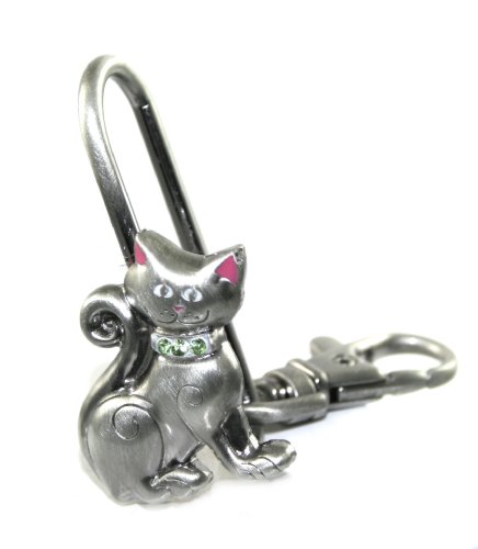 Adorable Alexx Inc Gray/Pewter Kitty with Green Crystal Collar Key Clip/Finder Key Chain for Purse
