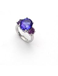 Tanzanite Ring 6.68k Brilliant Tanzanite and 1.9k Natural Sapphire ( Untreated Unheated ) on 18k White Gold Ring