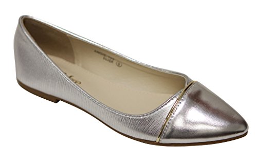 Bella Marie Angie-105 Women's pointy toe boat slip on stitching detail patent leather flats