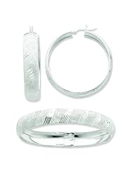 Sterling Silver Satin & Polished Bangle and 45mm Earring Set. Metal Wt- 12.6g.