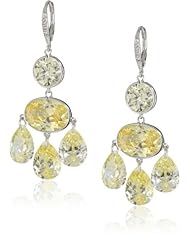 CZ by Kenneth Jay Lane "Perfect Pears" Rhodium-Plated Swinging Triple Pears Yellow Cubic Zirconia Drop Earrings
