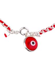 Kabbalah Red String Bracelet woven in silver with Red Lucky Eye Charm