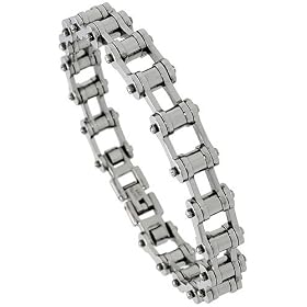 8 in. Solid Link Stainless Steel Bicycle Chain Bracelet, 5/16 in. (9 mm) wide: Jewelry