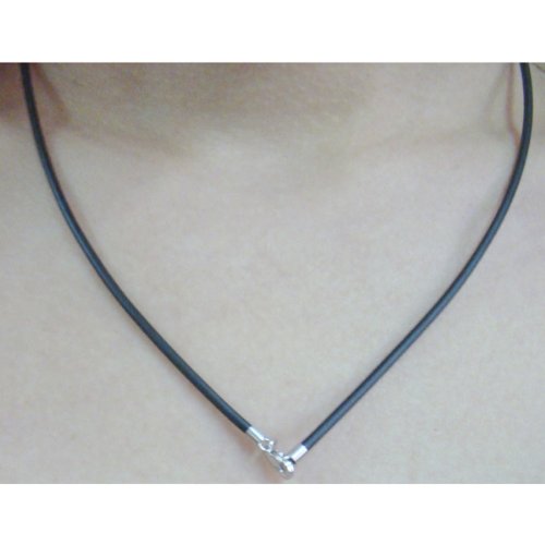 FASH 2mm Black Rubber Cord Necklace Rope Chain with Silver-Tone Stainless Steel Lobster Clasp