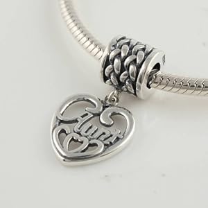 Aunt Heart Dangle Charm 925 Sterling Silver Charm Beads for Pandora, Biagi, Chamilia, Troll and More Bracelets