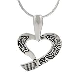 Skyline Silver SN-888 Sterling Silver Heart with Etched Triquetras Necklace