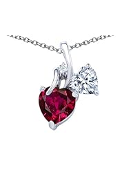 Original Star K (tm) 8mm Heart Shape Created Ruby Double Hearts Pendant in 925 Sterling Silver