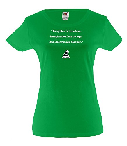 Ladies printed white cotton T-Shirt Fruit of the Loom Walt Disney quote Laughter