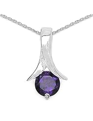 0.90 Carat Genuine Amethyst Sterling Silver Pendant Necklace. 18"