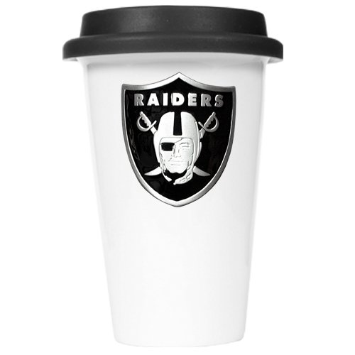 Sports NFL RAIDERS 12oz Double Wall Tumbler with Silicone Lid/White/Black